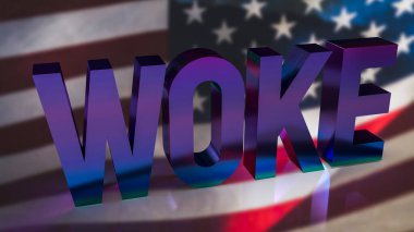 Amerika bayrak arkaplan 3d yorumlama üzerinde uyanık metin