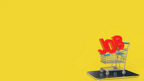 Red Job Shopping Cart Yellow Background Business Concept Rendering — Photo