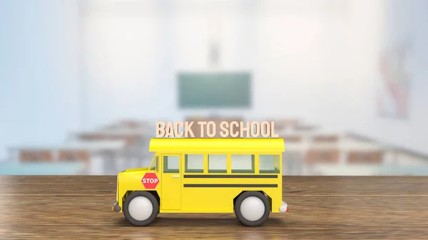 Schoolbus Drewnianym Stole Powrót Koncepcji Szkoły Rendering — Zdjęcie stockowe