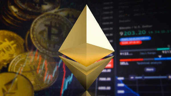 Gold Etherium Symbol Business Background Cryptocurrency Concept Rendering — 스톡 사진