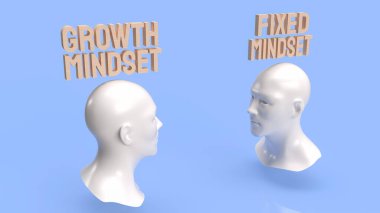 head and wood text for growth mindset concept 3d rendering