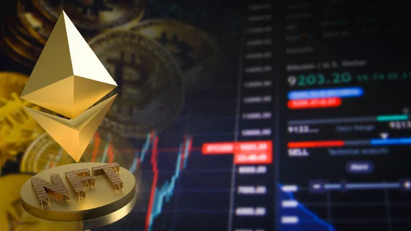 Gold Etherium Symbol Nft Coin Cryptocurrency Concept Rendering — Stock Photo, Image