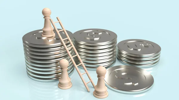 Wood Chess Silver Coins Business Concept Rendering — 스톡 사진