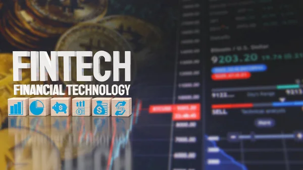 Palavra Fintech Fundo Negócios Para Conceito Tecnologia Renderização — Fotografia de Stock