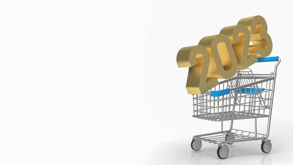 Gold Number 2023 Shopping Cart Business Concept Rendering — Stok fotoğraf