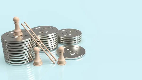 Wood Chess Silver Coins Business Concept Rendering — 스톡 사진