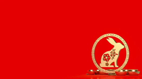 Gold Rabbit Chinese Money Celebration Concept Rendering — Stockfoto