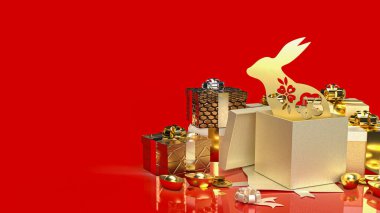 gold rabbit in gift box for promotion concept 3d rendering