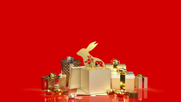 Gold Rabbit Gift Box Promotion Concept Rendering — Stock Photo, Image