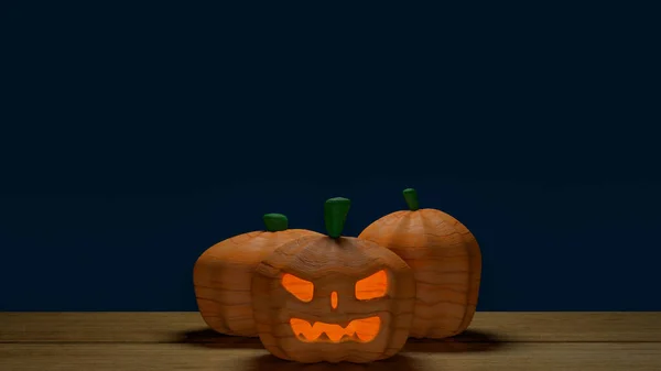 Halloween Pumpkin Wood Table Holiday Concept Rendering — Stock Fotó