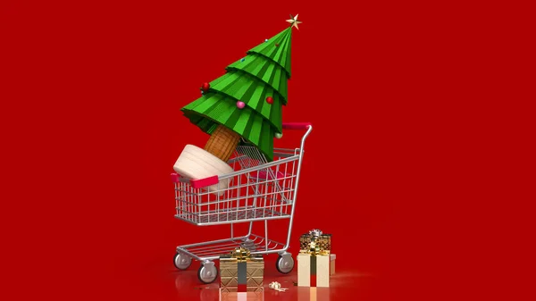 Christmas Shopping Cart Holiday Marketing Concept Rendering — Stok fotoğraf