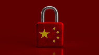 Çin bayrağı iş konsepti 3D hazırlama için kilitlendi