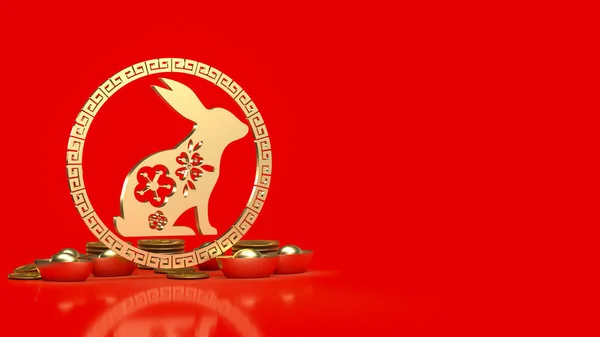 Gold Rabbit Chinese Money Celebration Concept Rendering — Foto Stock