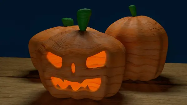 Halloween Pumpkin Wood Table Holiday Concept Rendering — ストック写真