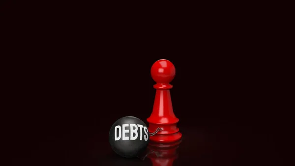 Debts Red Chess Business Concept Rendering — Stockfoto