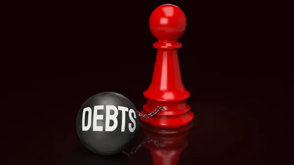 Debts Red Chess Business Concept Rendering — Stockfoto