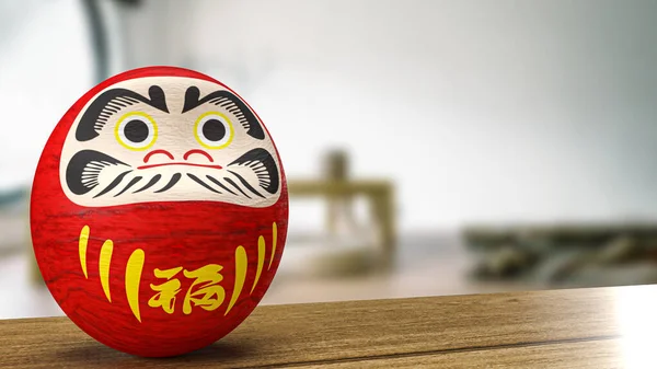 Daruma Japanese Doll Wood Table Rendering — Foto Stock