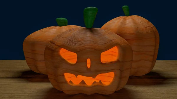 Halloween Pumpkin Wood Table Holiday Concept Rendering — ストック写真