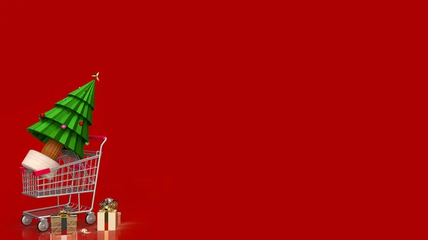 Christmas Shopping Cart Holiday Marketing Concept Rendering — Stock Fotó
