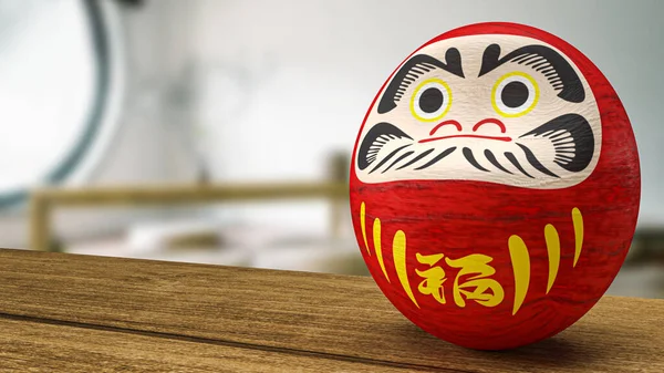 Daruma Japanese Doll Wood Table Rendering — Foto Stock