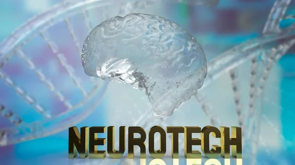 Crystal Brain Gold Text Neueotech Sci Medical Concept Rendering — Fotografia de Stock
