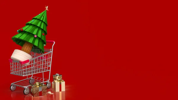 Karácsonyi Bevásárlókosár Nyaralás Marketing Koncepció Renderelés — Stock Fotó