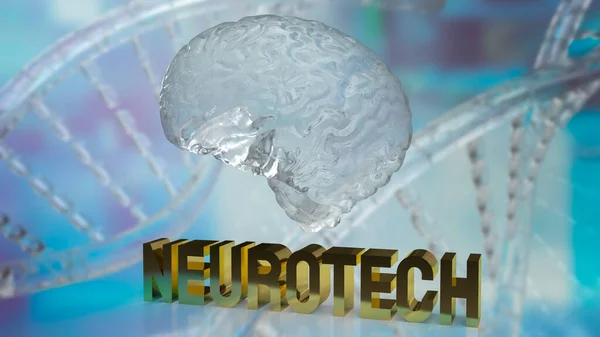 Crystal Brain Gold Text Neueotech Sci Medical Concept Rendering — Stockfoto