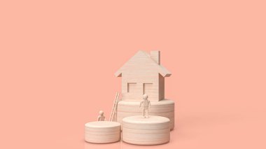 Mülk ya da inşaat konsepti için ahşap ev 3D görüntüleme