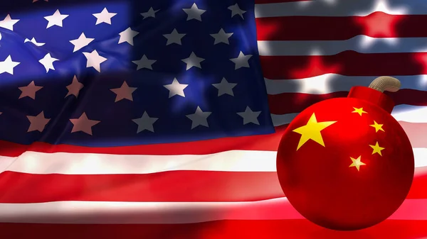 Chinese Bomb Usa Flag Background Rendering — Photo