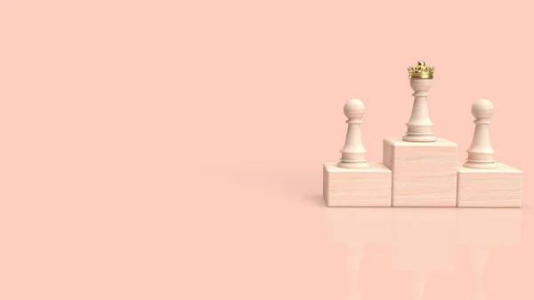Wood Chess Gold Crown Business Concept Rendering —  Fotos de Stock