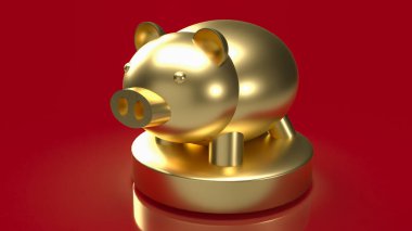 gold piggy bank on red background  for business concept 3d rendering