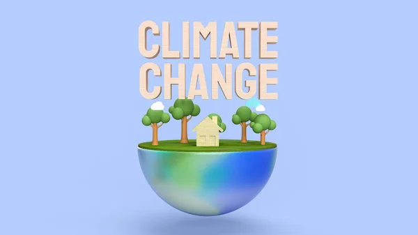 The  earth and wood text climate change  3d rendering