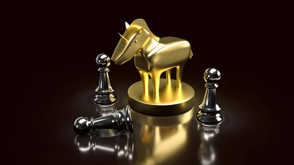 Gold Unicorn Chess Start Business Concept Rendering —  Fotos de Stock