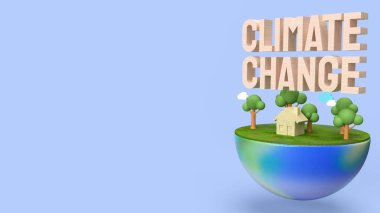 The  earth and wood text climate change  3d rendering