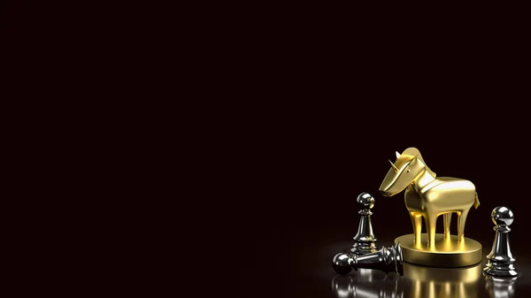 gold unicorn and chess for start up or business concept 3d rendering