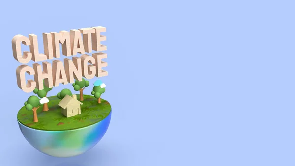 The  earth and wood text climate change  3d rendering