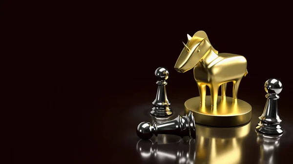 Χρυσό Μονόκερο Και Σκάκι Για Εκκίνηση Επιχειρηματική Ιδέα Απόδοση — Φωτογραφία Αρχείου
