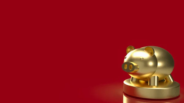 Gold Piggy Bank Red Background Business Concept Rendering — Photo