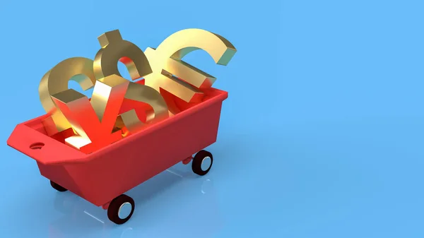 Gold Money Symbol Trolley Cart Business Concept Rendering — Stockfoto
