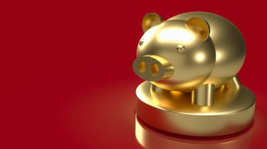 gold piggy bank on red background  for business concept 3d rendering