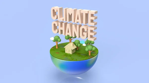 The  earth and wood text climate change  3d rendering