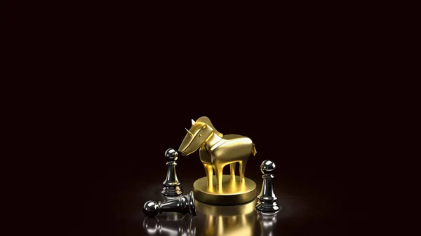 Χρυσό Μονόκερο Και Σκάκι Για Εκκίνηση Επιχειρηματική Ιδέα Απόδοση — Φωτογραφία Αρχείου