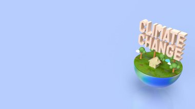 The  earth and wood text climate change  3d rendering