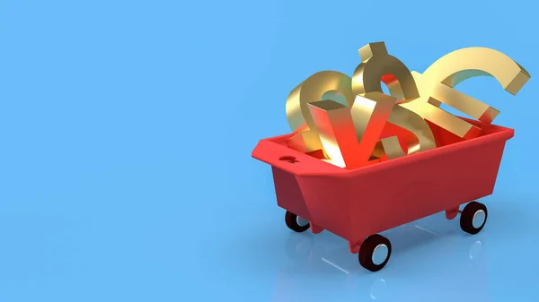 Gold Money Symbol Trolley Cart Business Concept Rendering — Photo