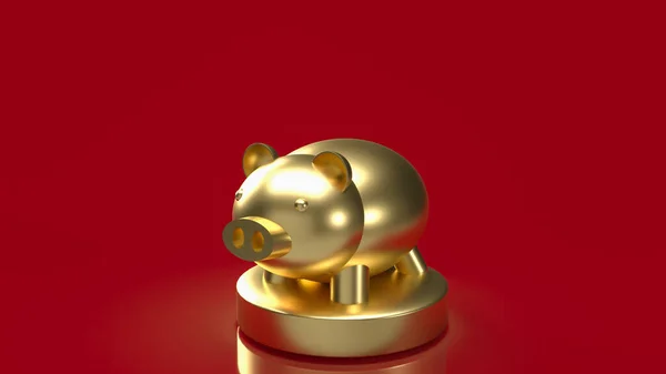 Gold Piggy Bank Red Background Business Concept Rendering — Stockfoto