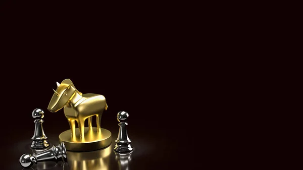 Золотой Единорог Шахматы Запуска Бизнес Концепции Рендеринга — стоковое фото