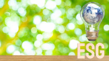 light bulb and esg wood text mean Environment  Social Governance 3d rendering
