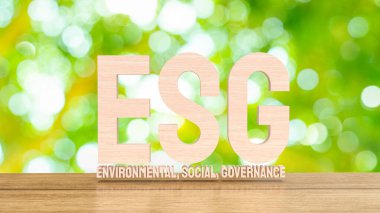 esg wood text mean Environment  Social Governance 3d renderin