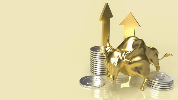 gold bull and coins for business concept 3d rendering