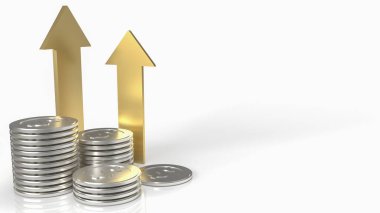silver coins and gold arrow up for business concept 3d rendering